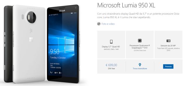 Microsoft Lumia 950 XL e Microsoft Lumia 950 ufficializzati in Italia Microsoft Lumia 950 XL e Microsoft Lumia 950 ufficializzati in Italia