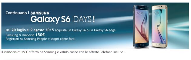 Samsung Galaxy S6: Tutte le offerte operatore e 150 euro di rimborso se lo acquisti entro 9 agosto Samsung Galaxy S6: Tutte le offerte operatore e 150 euro di rimborso se lo acquisti entro 9 agosto