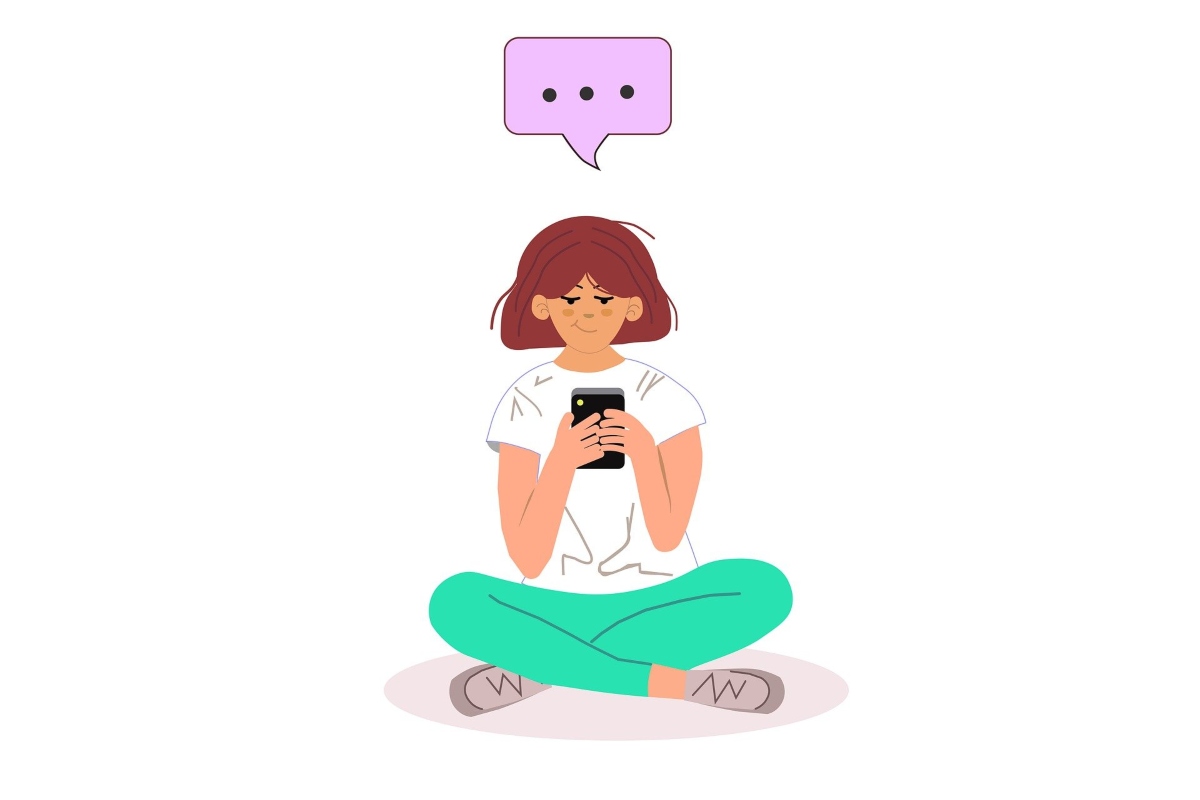 Disegno con ragazza che manda messaggi dallo smartphone