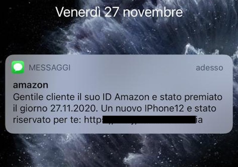 truffa sms amazon iphone 12