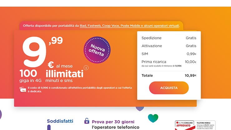 offerta Ho Mobile 100 giga