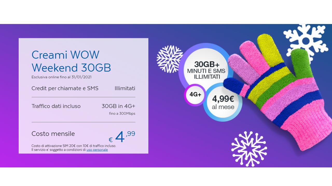 Offerte PosteMobile Wow Weekend 30GB