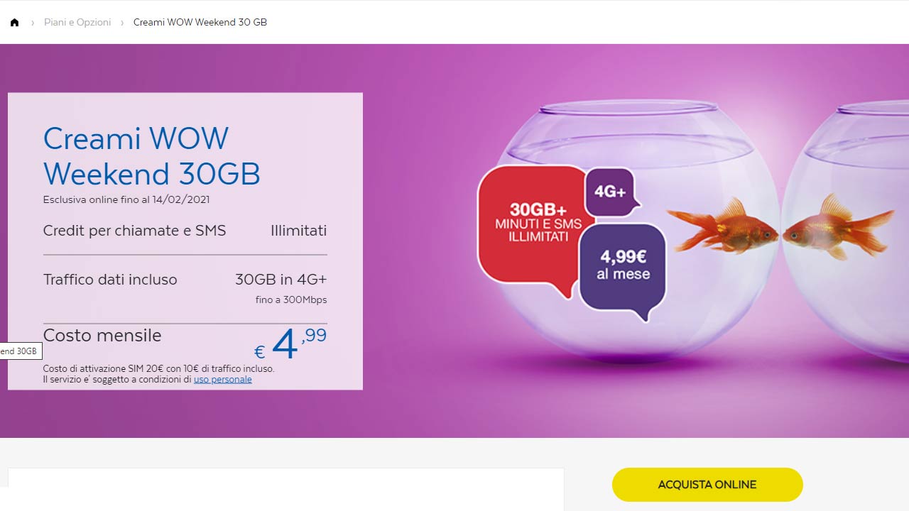 PosteMobile Creami WoW Weekend 30GB febbraio 2021