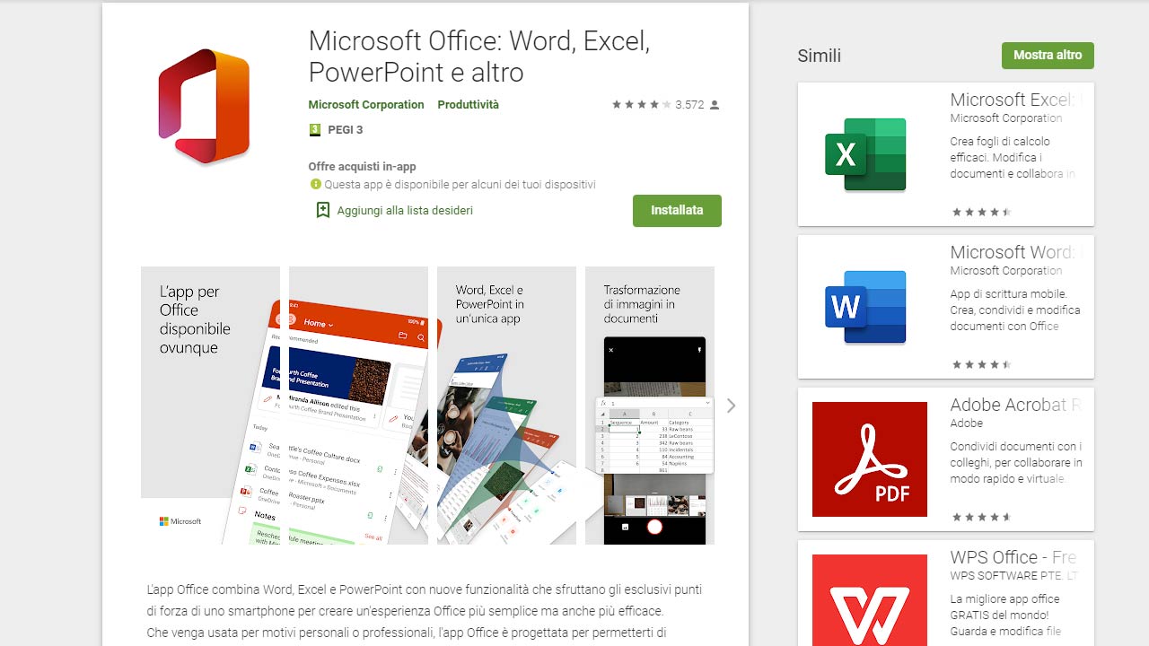 Microsoft Office Android tema scuro