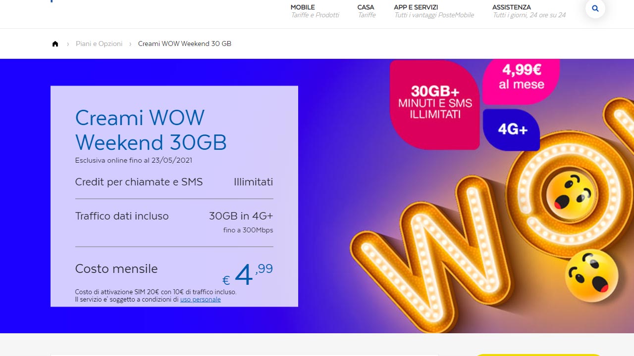 PosteMobile offerta 5 euro al mese