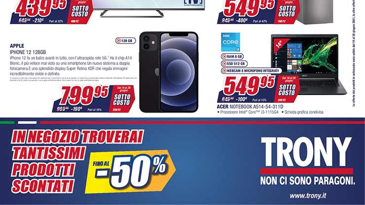 Volantino Trony sottocosto offerta iPhone 12