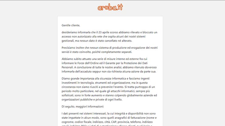 Aruba attacco hacker