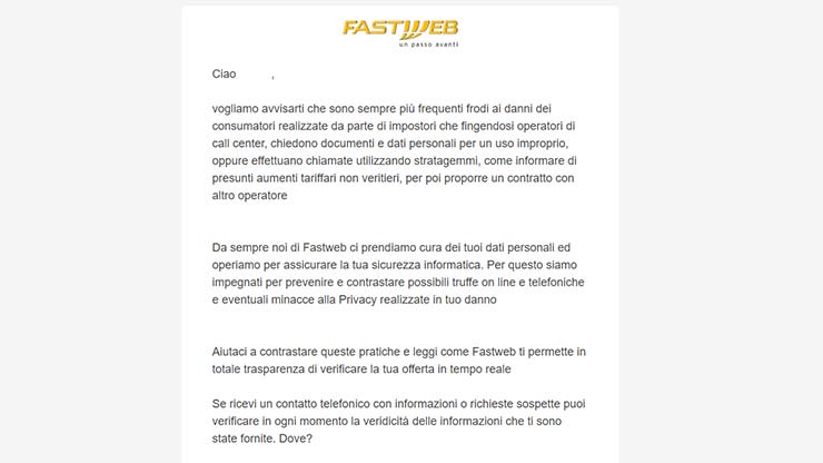 Fastweb aumenti truffa