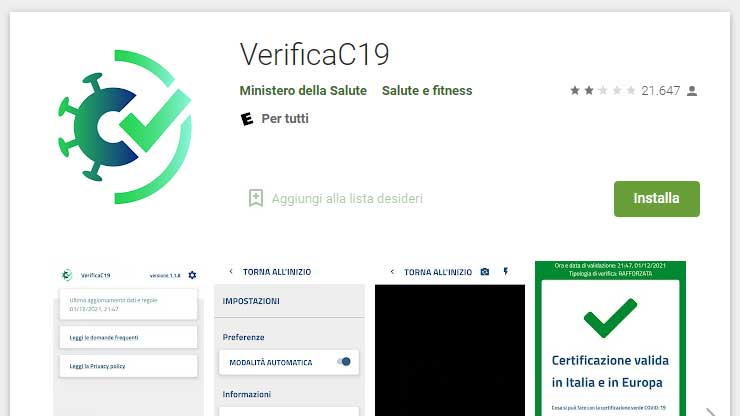 Super Green Pass aggiornamento app VerificaC19
