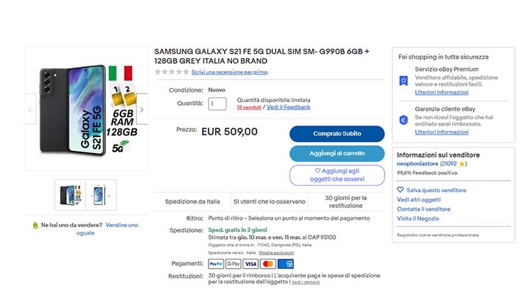 Galaxy S21 FE offerta ebay