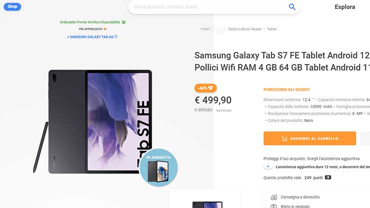 Galaxy Tab S7 FE offerta tablet in regalo