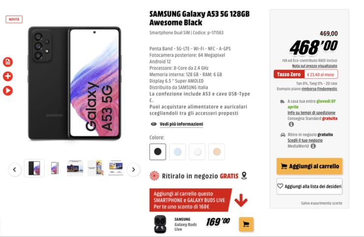 MediaWorld Mega Sconti Galaxy A53 5G