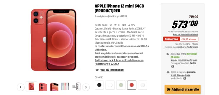 iPhone 12 Mini offerta MediaWorld