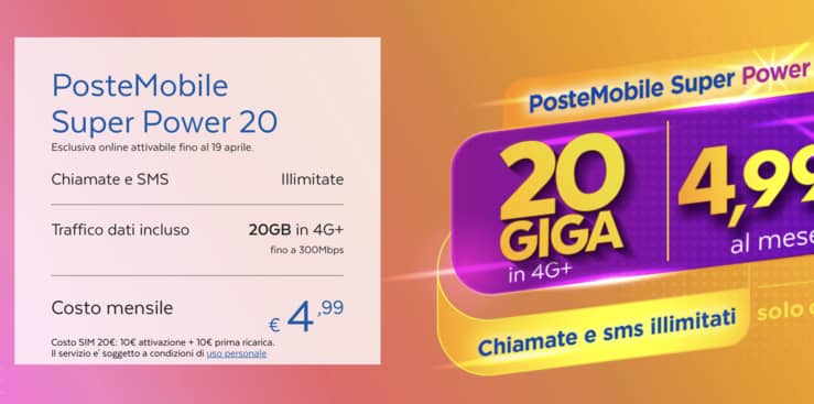 PosteMobile nuova offerta 4,99 euro al mese