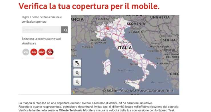 Città italiane coperte rete 5G Vodafone