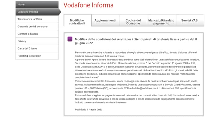 Rimodulazioni Vodafone offerte rete fissa