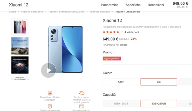 Xiaomi 12 offerta
