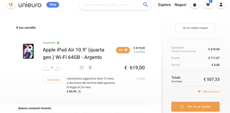 iPad Air 4 offerta Unieuro