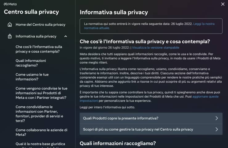 Meta Informativa Privacy