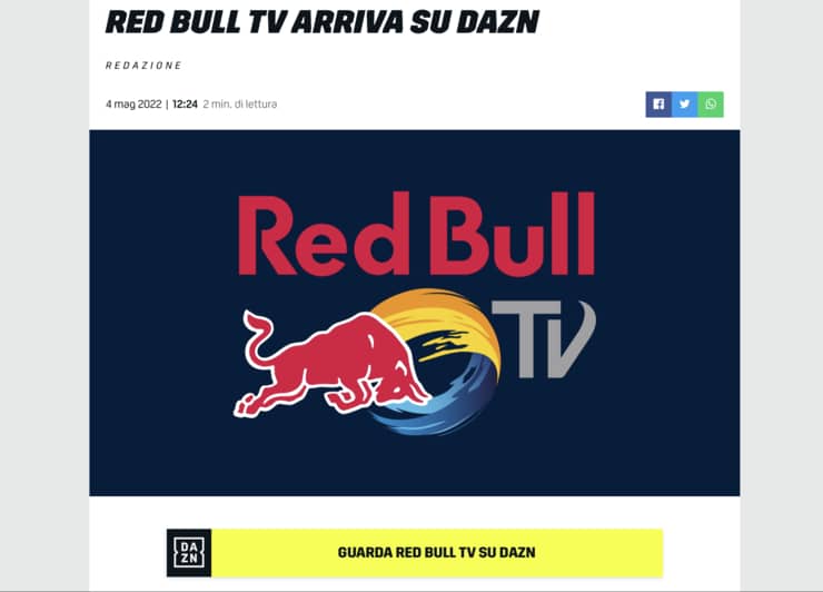 Nuovo canale DAZN Red Bull TV