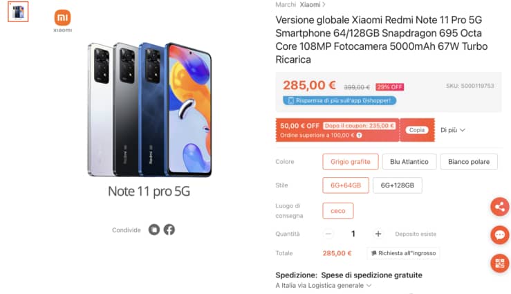 Redmi Note 11 Pro 5G offerta