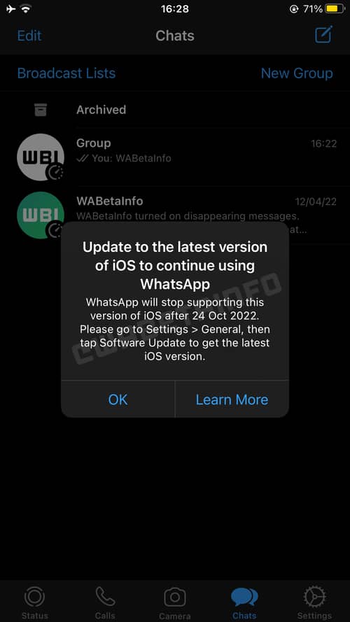 WhatsApp fine supporto iPhone