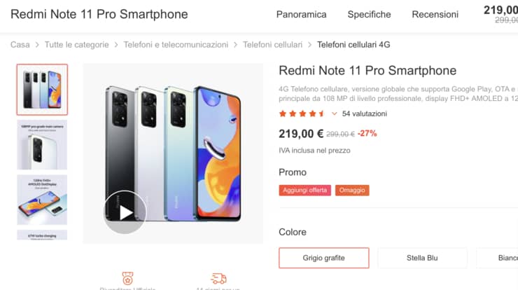 Redmi Note 11 Pro 4G offerta