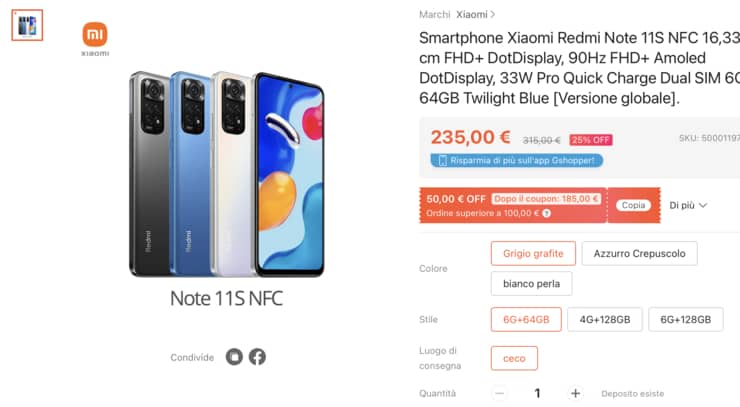 Redmi Note 11S offerta