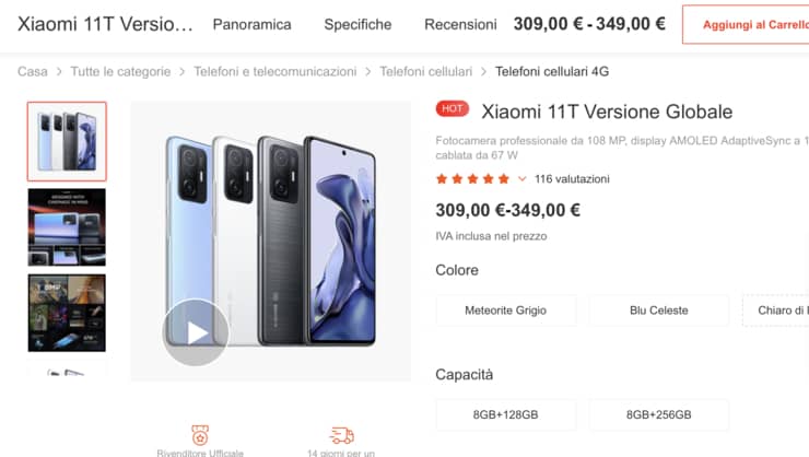 Xiaomi 11T offerta