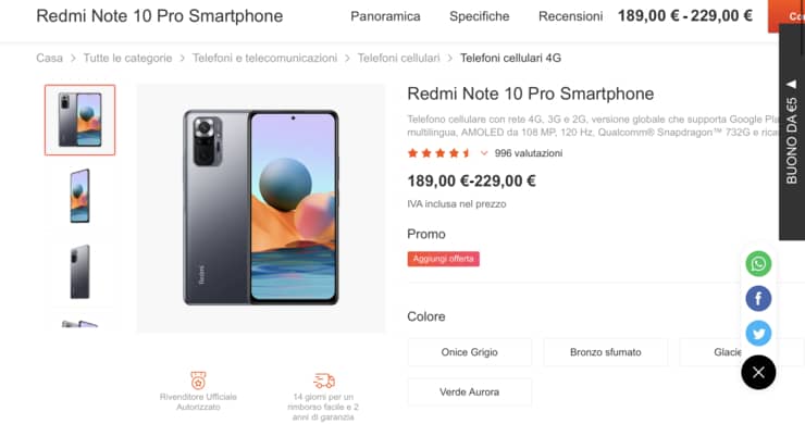 Redmi Note 10 Pro offerta