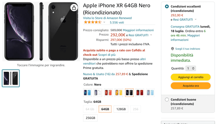 Offerta Amazon iPhone XR ricondizionato