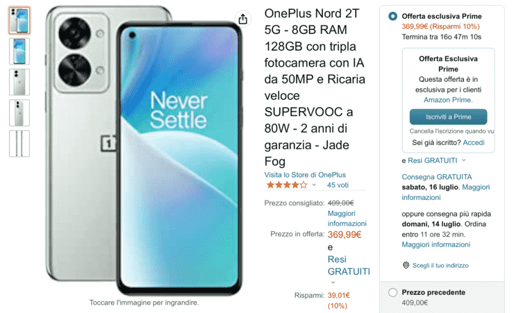 Offerta Amazon Prime Day OnePlus Nord 2T 5G