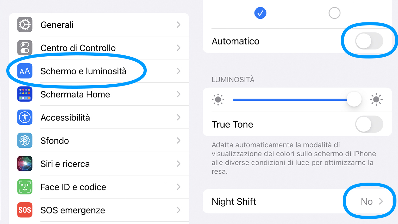 Eccone solo alcune delle tante, tra cui quella per impostare la luminosità automatica dello schermo o per rimuoverla in qualsiasi momento (Screenshot)