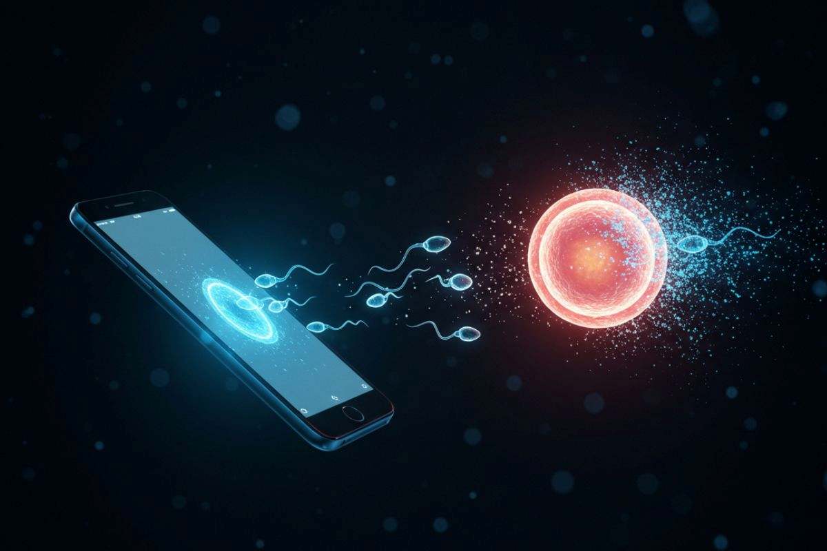 un cellulare, spermatozoi e ovulo