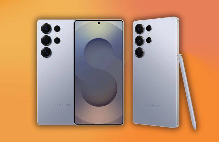 samsung galaxy s25 ultra su sfondo arancione