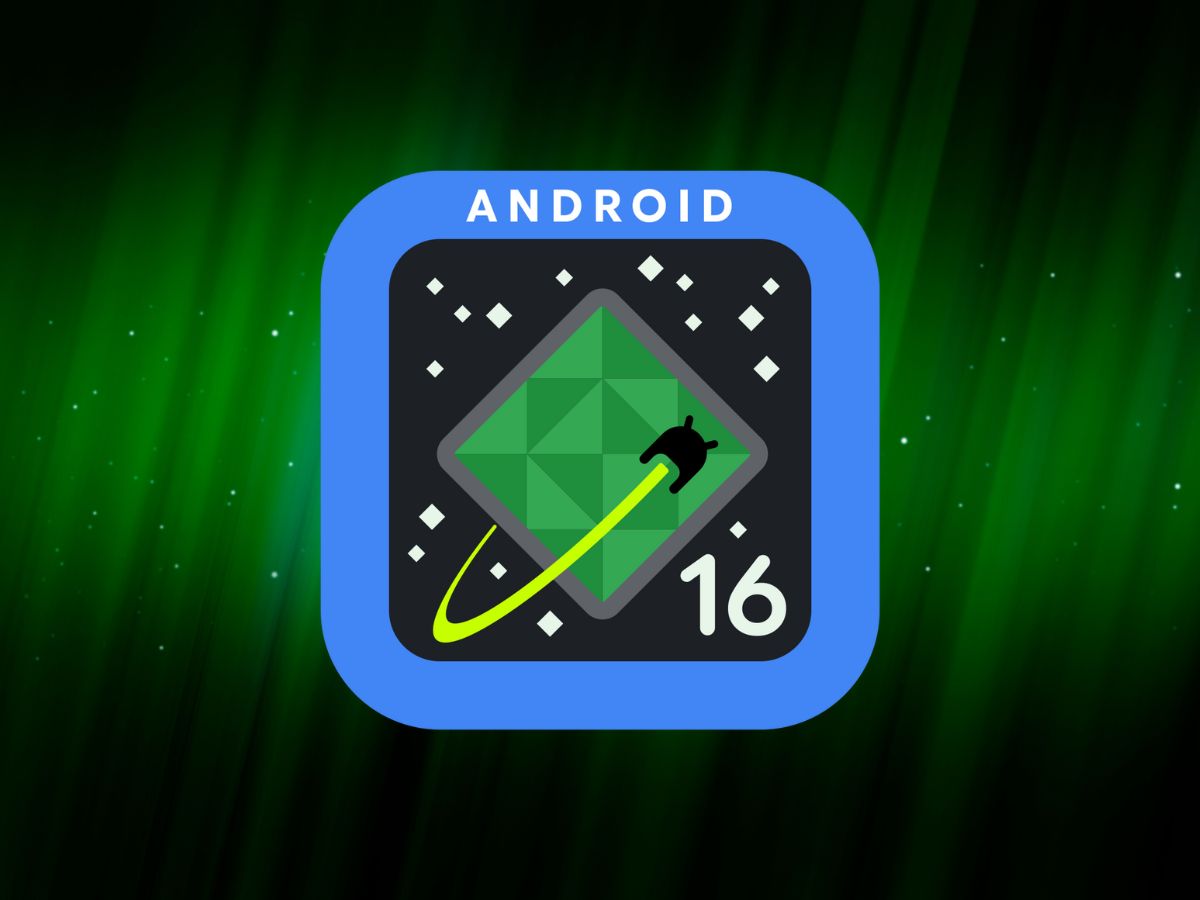 logo di Android 16 su sfondo verde e nero