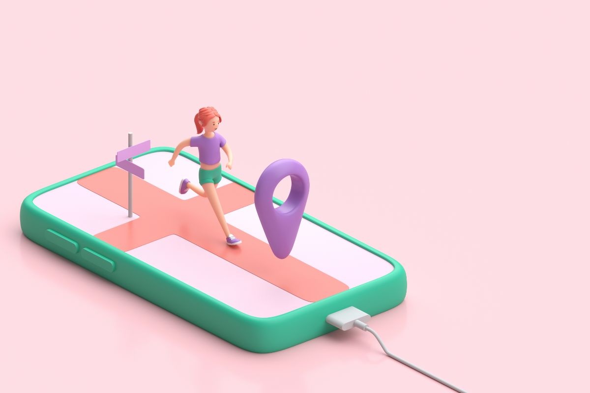 smartphone con grafica 3d per geolocalizzazione