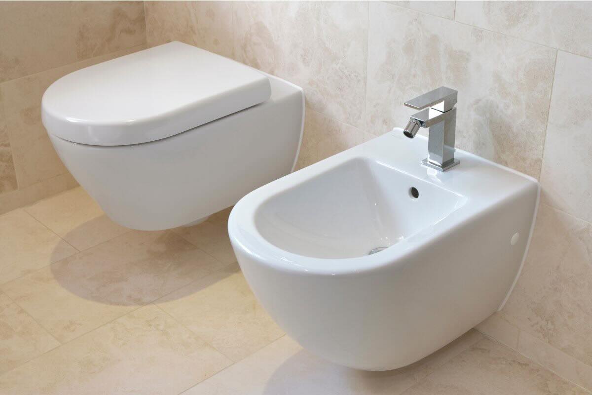 Bidet e gabinetto bianchi
