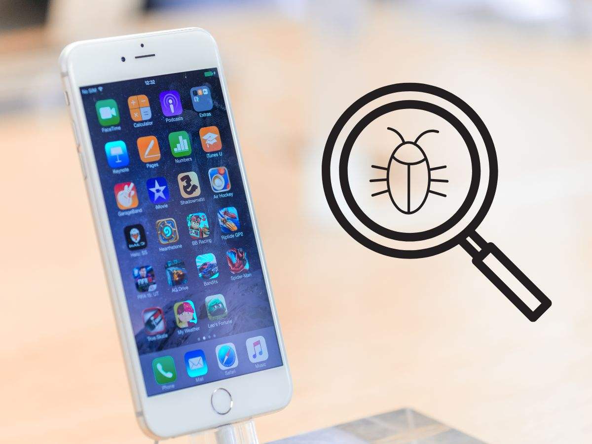 iPhone 6 con accanto una lente d'ingrandimento che inquadra un insetto