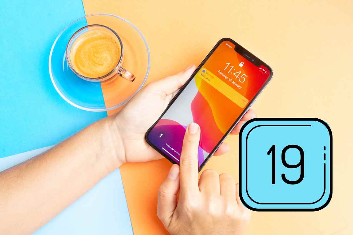 mani che usano un iphone con la scritta 19