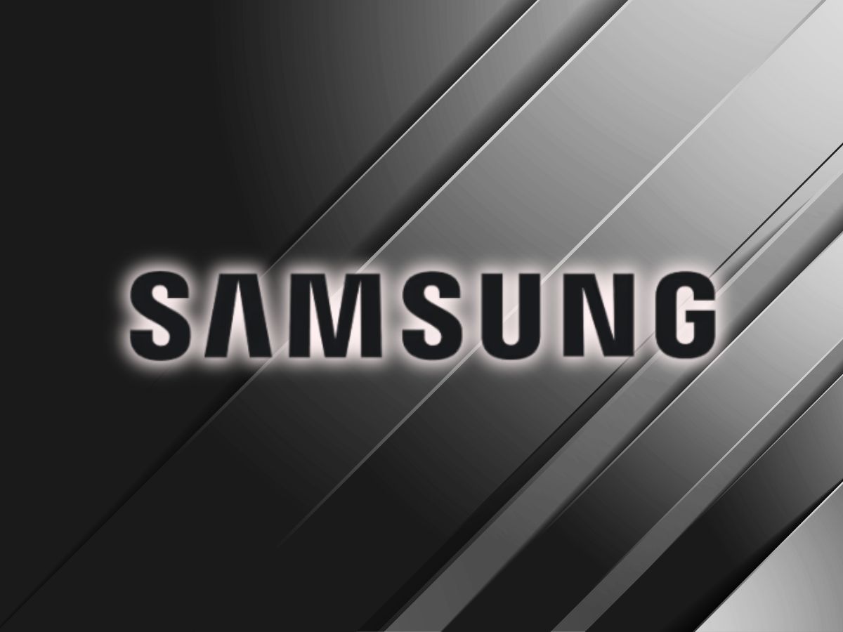 logo Samsung nero su sfondo generico in bianco e nero