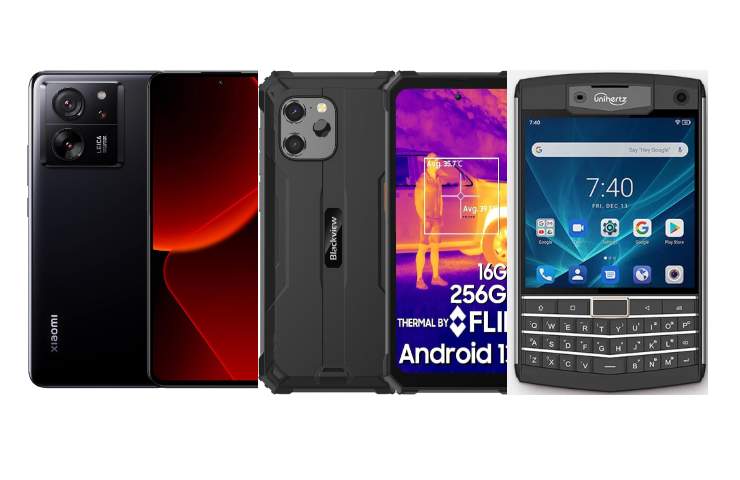 carrellata con xiaomi 13T Blackview e Unihertz