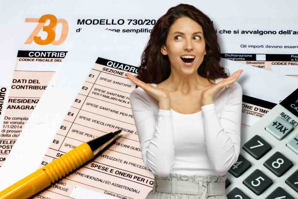 Donna stupita, sul fondo modello 730 e penna