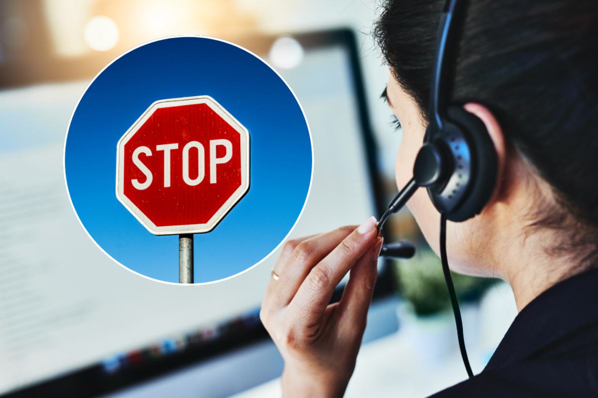 collage call center e segnale di stop