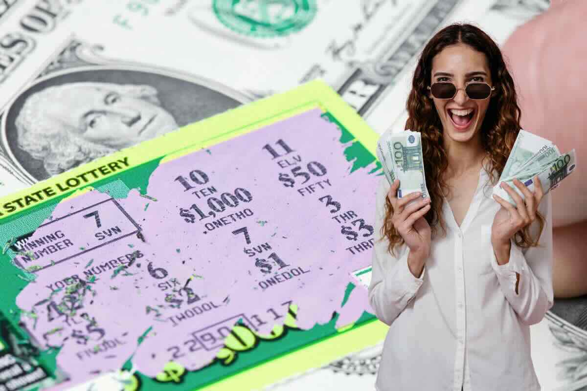Donna con euro e gratta e vinci con monetina