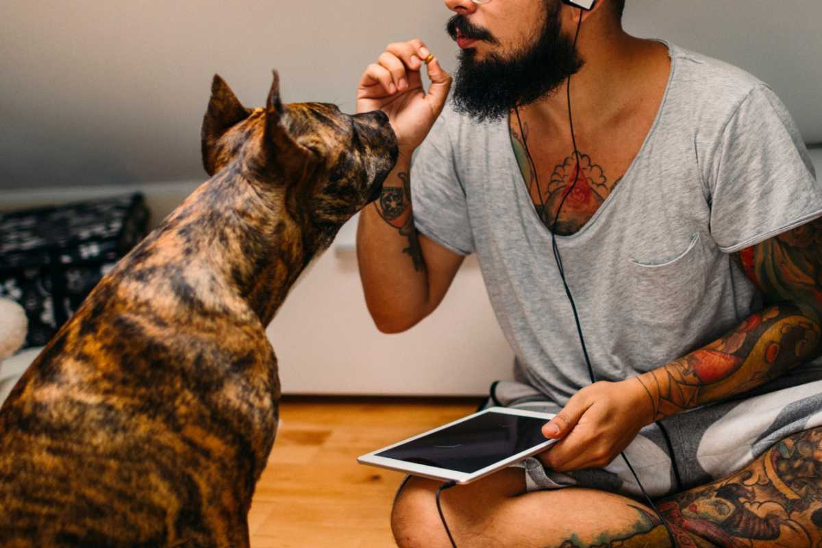 ragazzo che parla col cane