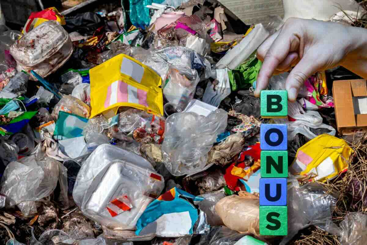 Rifiuti, scritta bonus