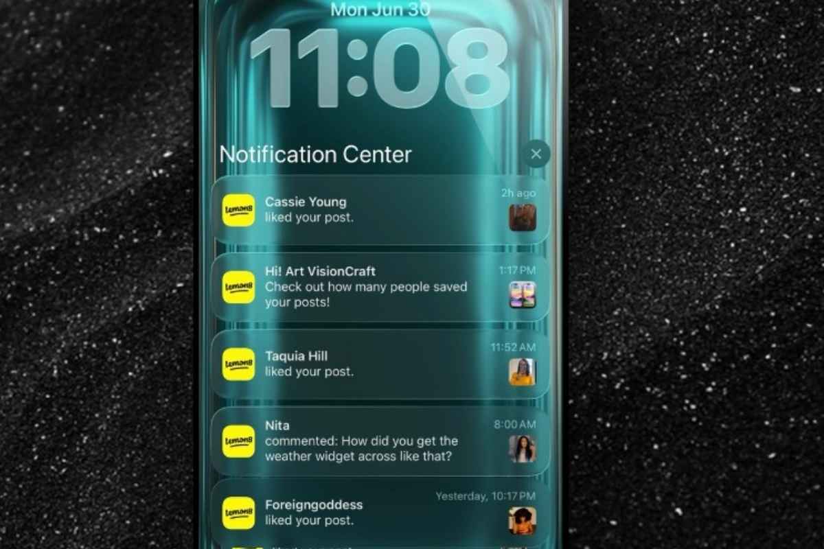 Sfondo Liquid Glass con iOS 26