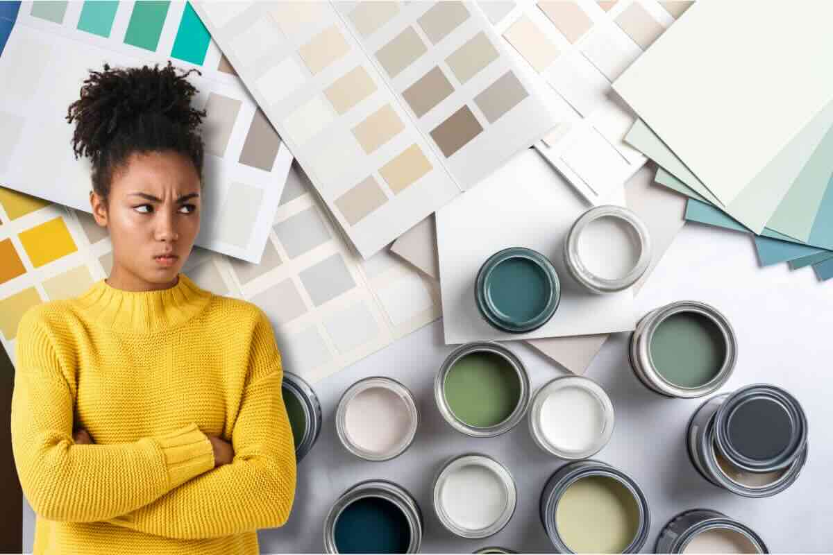 Donna braccia conserte, tinte per dipingere