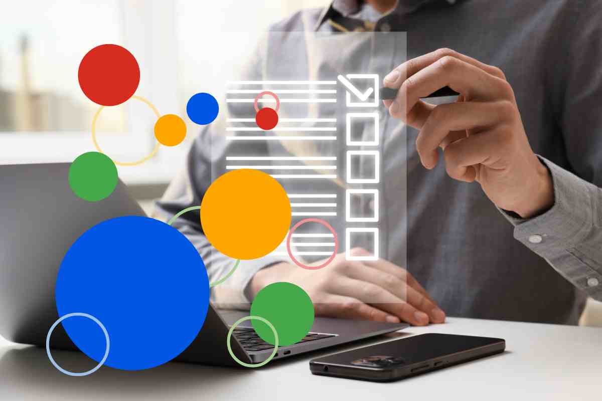 uomo che sdegna una lista e logo google